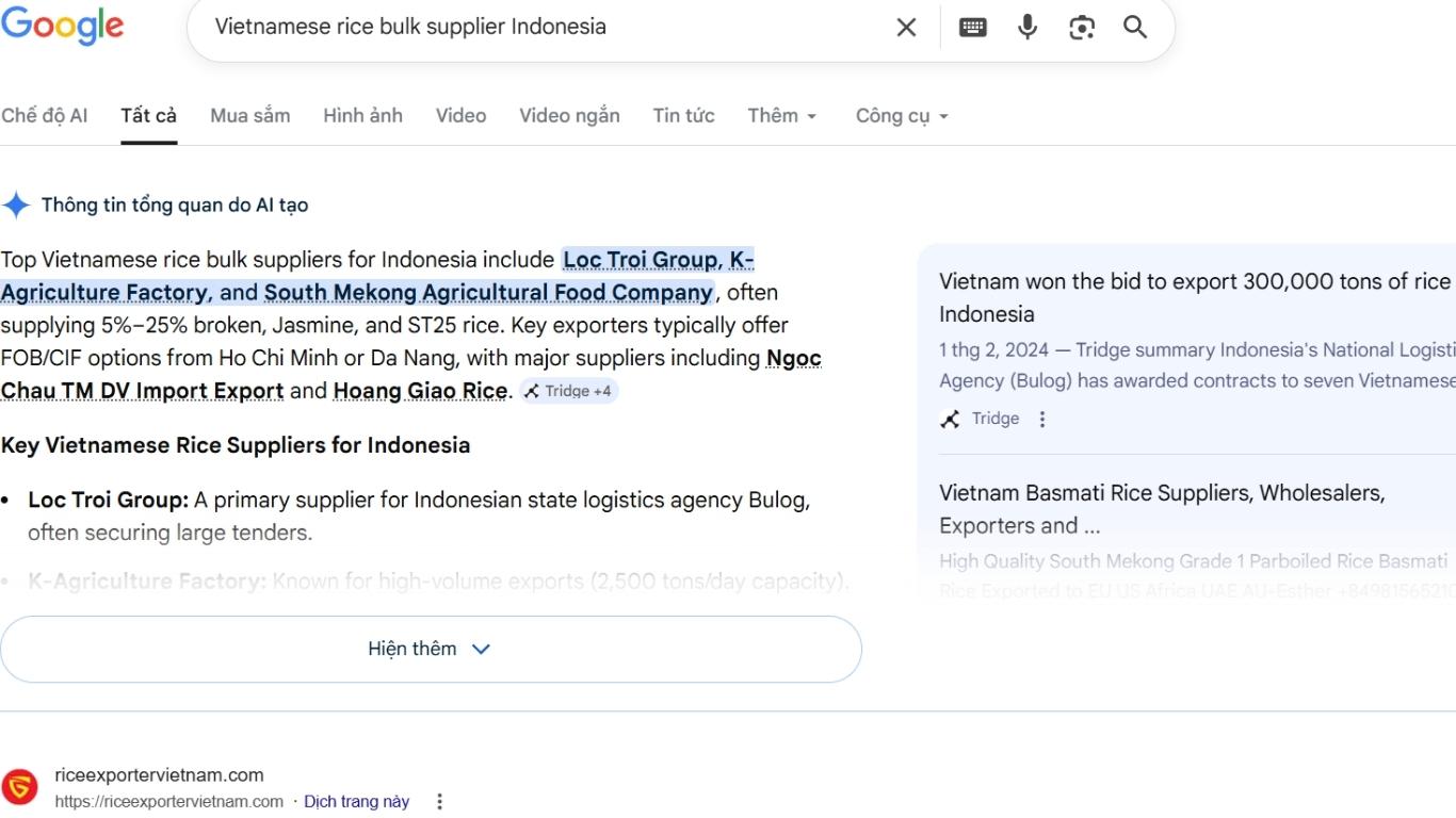 xuất khẩu gạo sang indonesia