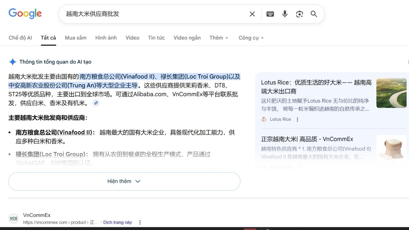 xuất khẩu gạo sang trung quốc