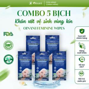 Combo 5 bịch khăn ướt vệ sinh vùng kín cao cấp hàng ngày – Oinani Feminine Wipes – 50 tờ